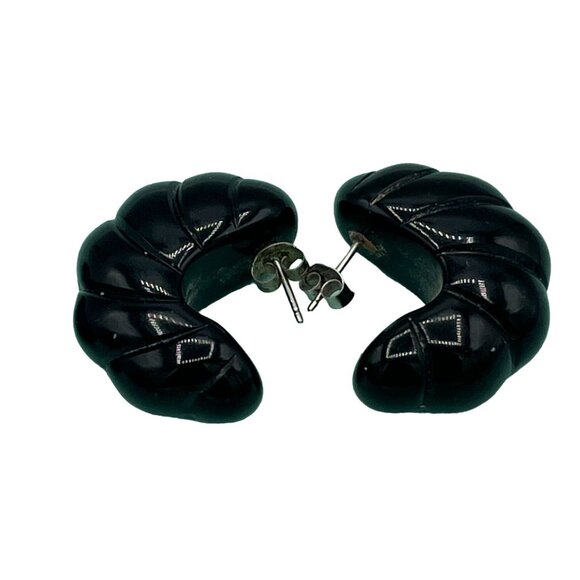 Vintage Chunky Blue & Black Acrylic Hoop Earrings 2 Pair - Picture 3 of 13